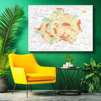 Yatay Kanvas Tablo Kütahya Doğal Oluşum Harita Tablosu Ev Ofis Duvar Dekoru