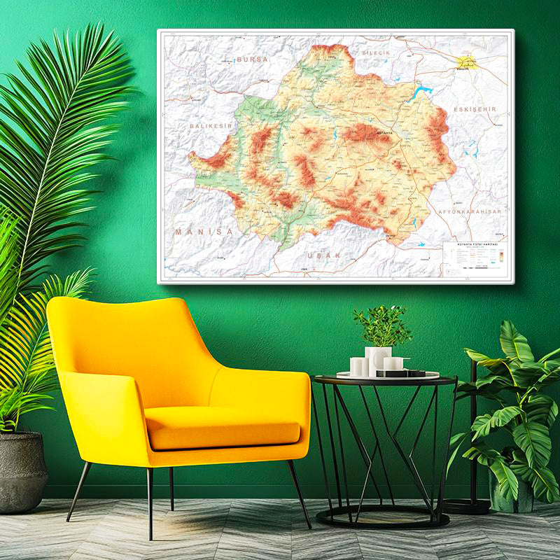 Yatay Kanvas Tablo Kütahya Doğal Oluşum Harita Tablosu Ev Ofis Duvar Dekoru