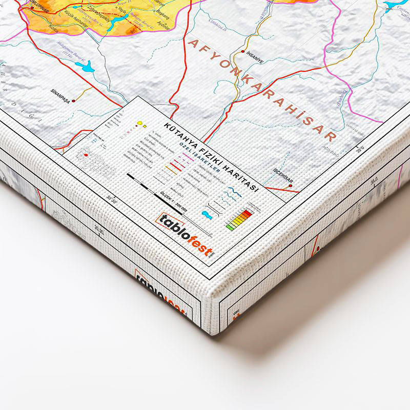 Yatay Kanvas Tablo Kütahya Doğal Oluşum Harita Tablosu Ev Ofis Duvar Dekoru