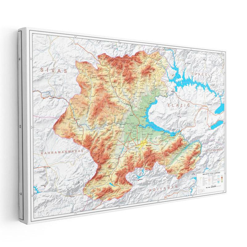 Yatay Kanvas Tablo Malatya Arazi Şekilleri Harita Tablosu Ev Ofis Duvar Dekoru