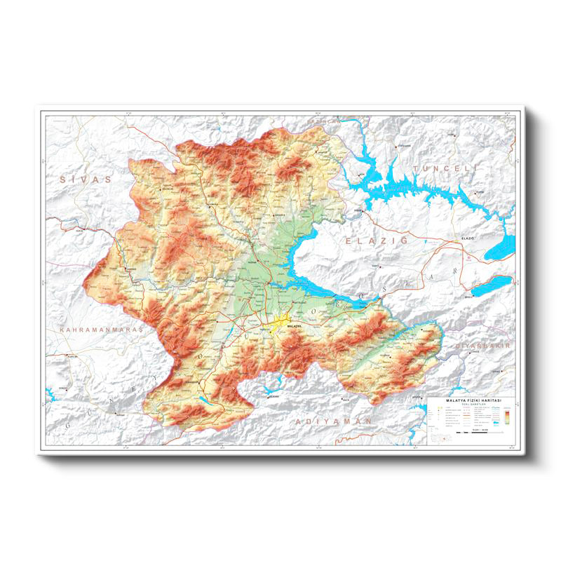 Yatay Kanvas Tablo Malatya Arazi Şekilleri Harita Tablosu Ev Ofis Duvar Dekoru