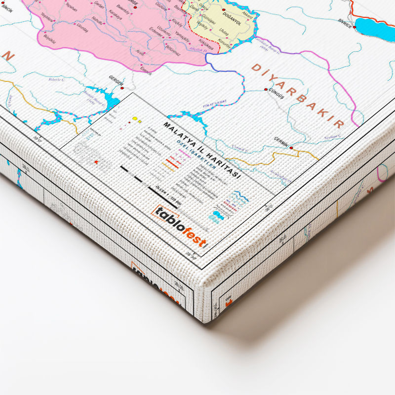 Yatay Kanvas Tablo Malatya Siyasi Sınır Harita Tablosu Ev Ofis Duvar Dekoru