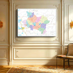 Yatay Kanvas Tablo Manisa İdari Bölümler Harita Tablosu Ev Ofis Duvar Dekoru
