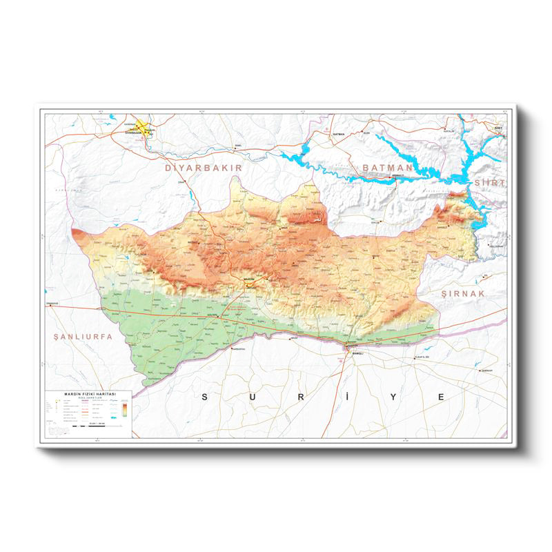 Yatay Kanvas Tablo Mardin Coğrafi Yapı Harita Tablosu Ev Ofis Duvar Dekoru