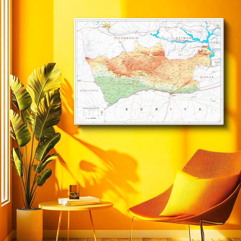 Yatay Kanvas Tablo Mardin Coğrafi Yapı Harita Tablosu Ev Ofis Duvar Dekoru