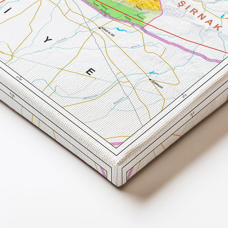 Yatay Kanvas Tablo Mardin Coğrafi Yapı Harita Tablosu Ev Ofis Duvar Dekoru