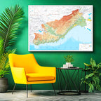 Yatay Kanvas Tablo Mersin Topografik Çizim Harita Tablosu Ev Ofis Duvar Dekoru