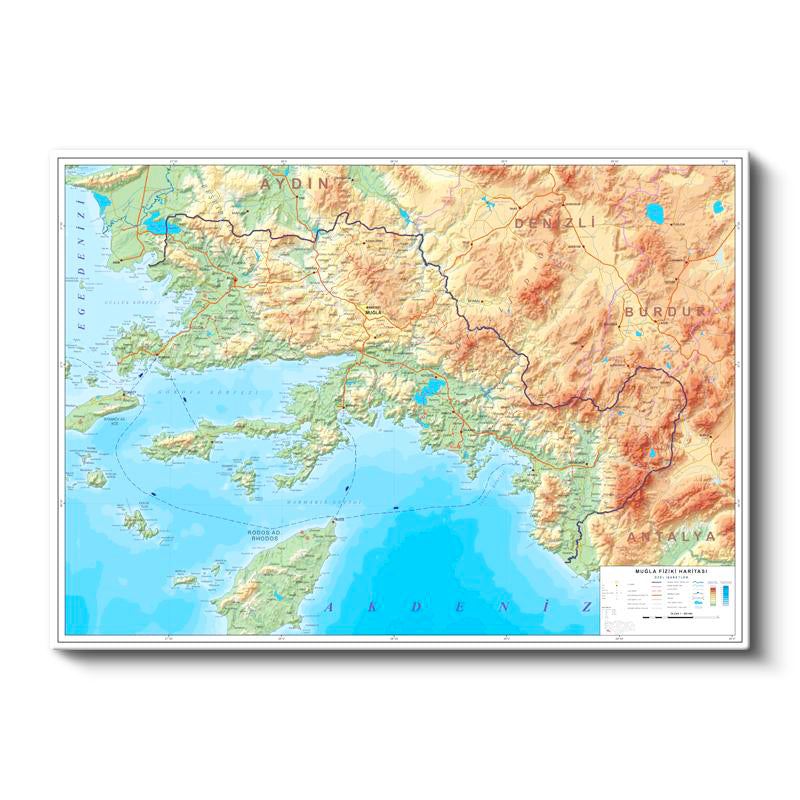 Yatay Kanvas Tablo Muğla Doğal Oluşum Harita Tablosu Ev Ofis Duvar Dekoru