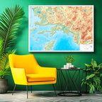 Yatay Kanvas Tablo Muğla Doğal Oluşum Harita Tablosu Ev Ofis Duvar Dekoru