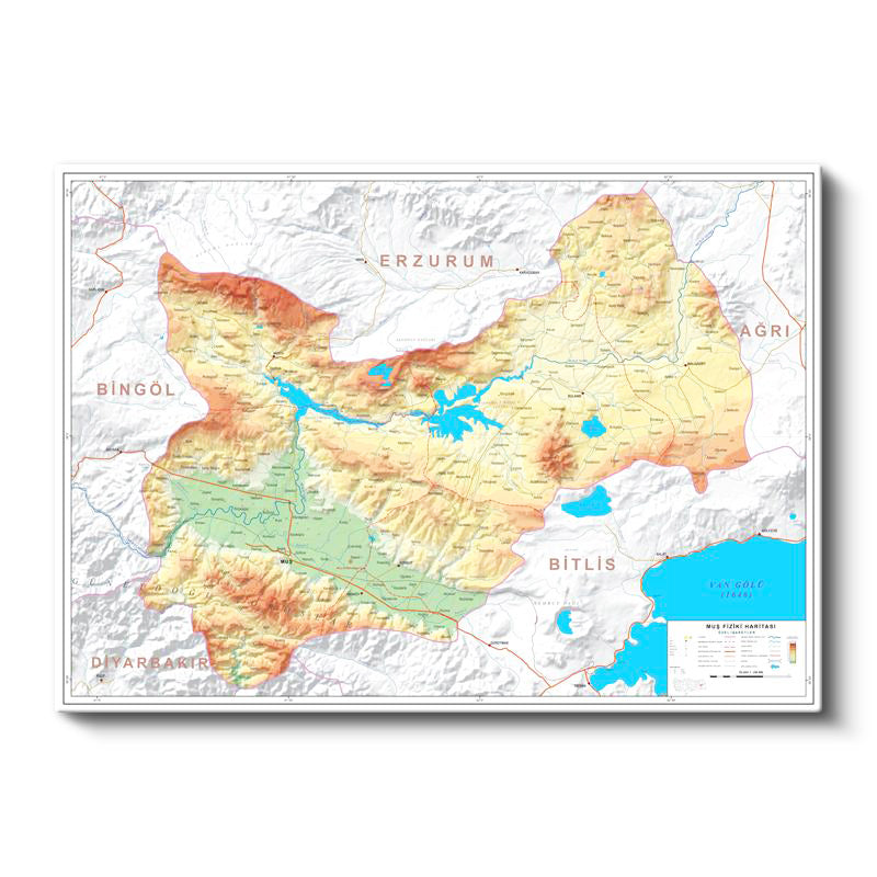 Yatay Kanvas Tablo Muş Arazi Şekilleri Harita Tablosu Ev Ofis Duvar Dekoru