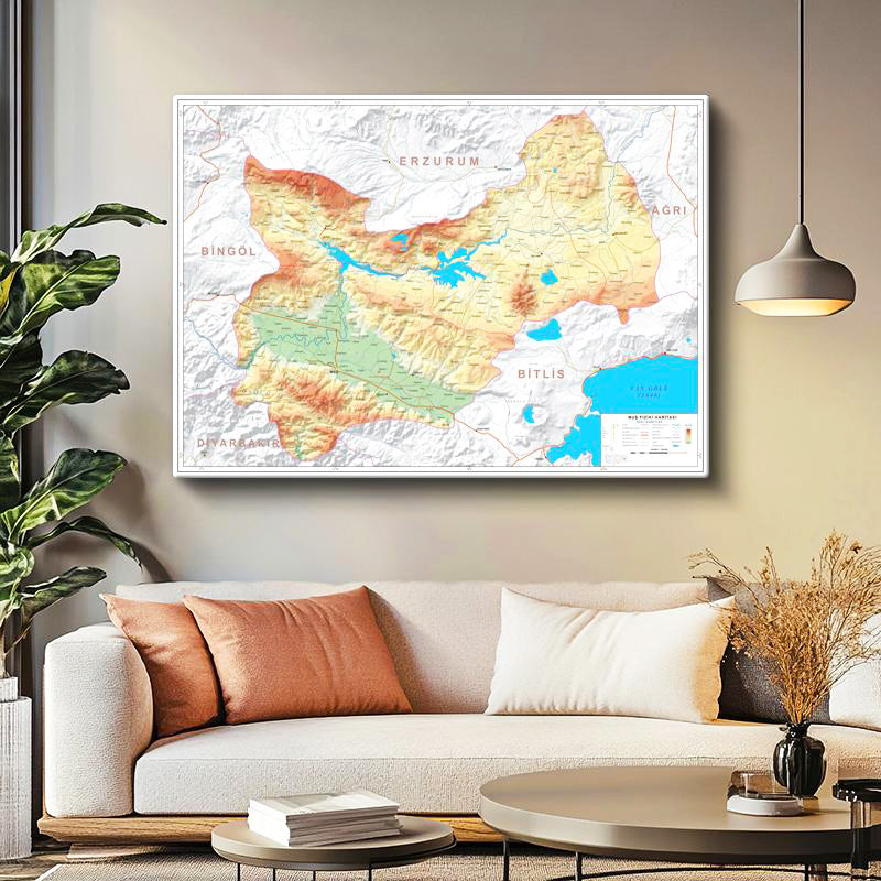 Yatay Kanvas Tablo Muş Arazi Şekilleri Harita Tablosu Ev Ofis Duvar Dekoru