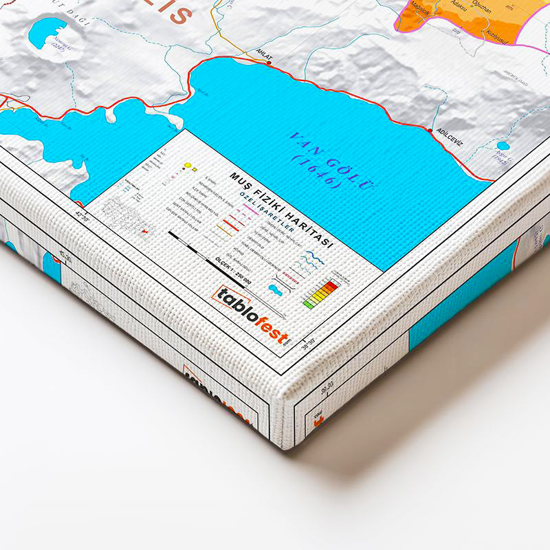 Yatay Kanvas Tablo Muş Arazi Şekilleri Harita Tablosu Ev Ofis Duvar Dekoru