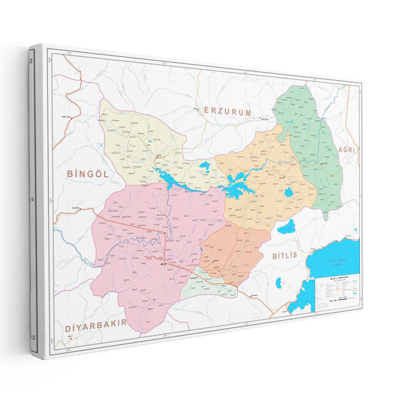 Yatay Kanvas Tablo Muş Siyasi Sınır Harita Tablosu Ev Ofis Duvar Dekoru