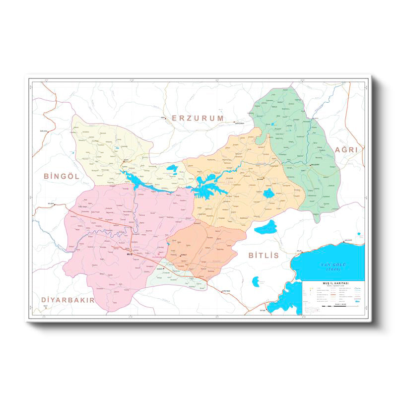 Yatay Kanvas Tablo Muş Siyasi Sınır Harita Tablosu Ev Ofis Duvar Dekoru