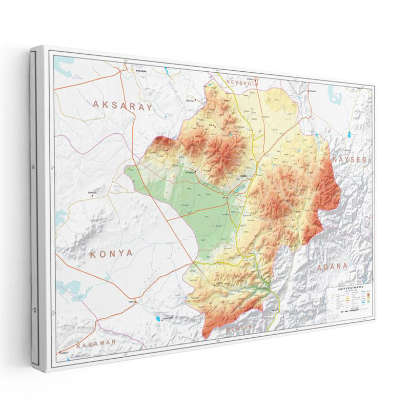 Yatay Kanvas Tablo Niğde Coğrafi Yapı Harita Tablosu Ev Ofis Duvar Dekoru