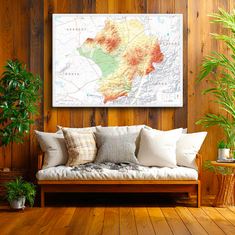 Yatay Kanvas Tablo Niğde Coğrafi Yapı Harita Tablosu Ev Ofis Duvar Dekoru