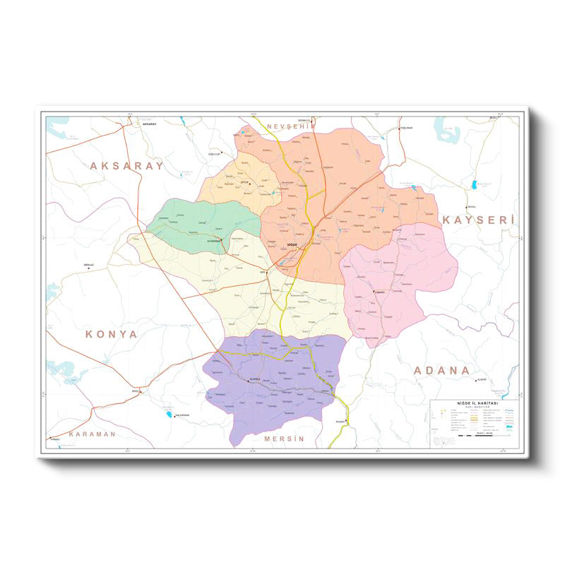 Yatay Kanvas Tablo Niğde Yerleşim Planı Harita Tablosu Ev Ofis Duvar Dekoru