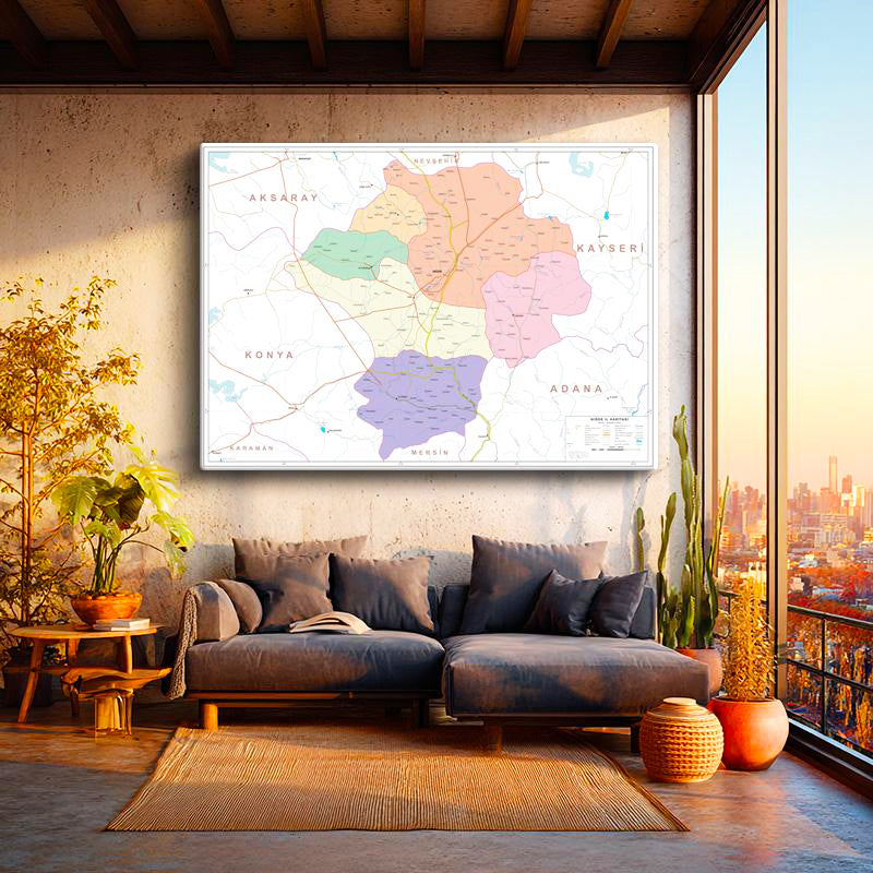 Yatay Kanvas Tablo Niğde Yerleşim Planı Harita Tablosu Ev Ofis Duvar Dekoru