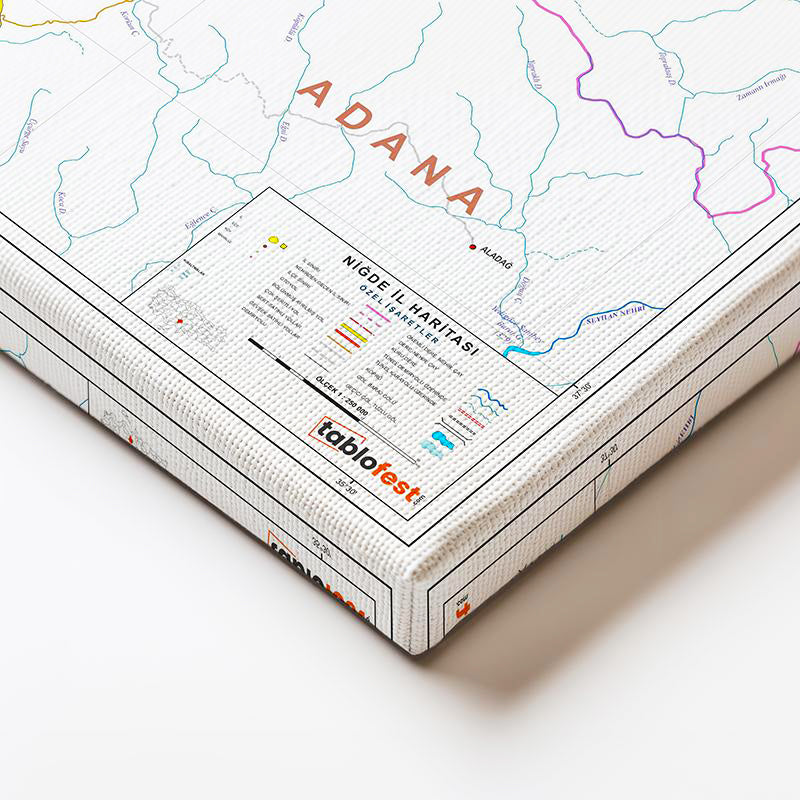 Yatay Kanvas Tablo Niğde Yerleşim Planı Harita Tablosu Ev Ofis Duvar Dekoru