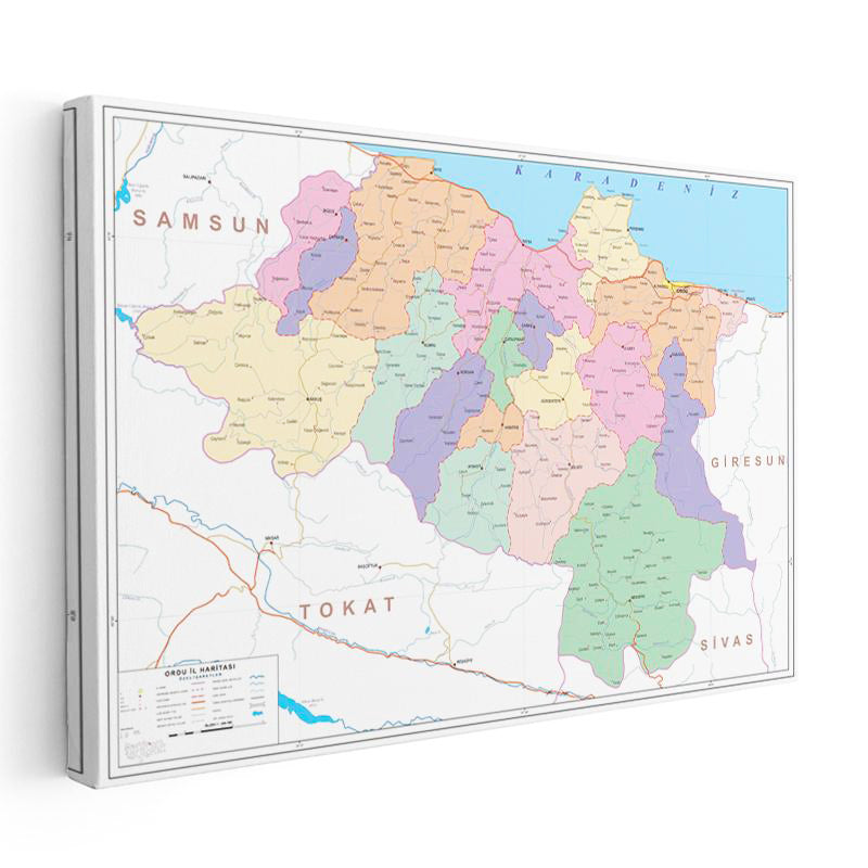 Yatay Kanvas Tablo Ordu Mülki İdare Harita Tablosu Ev Ofis Duvar Dekoru