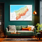 Yatay Kanvas Tablo Rize Topografik Çizim Harita Tablosu Ev Ofis Duvar Dekoru