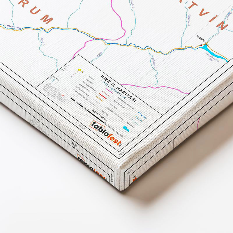 Yatay Kanvas Tablo Rize İdari Bölümler Harita Tablosu Ev Ofis Duvar Dekoru