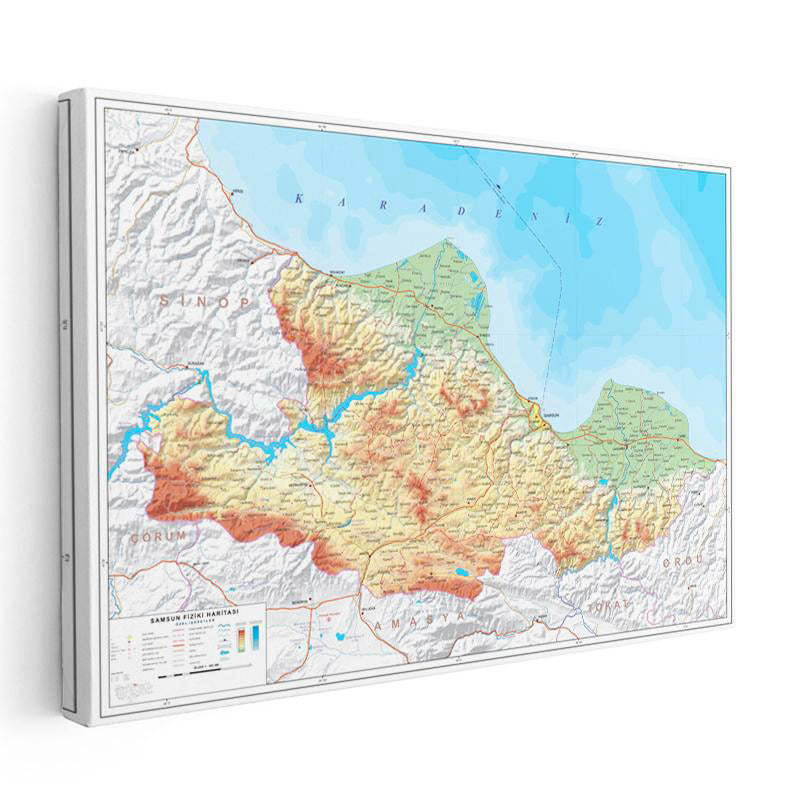 Yatay Kanvas Tablo Samsun Arazi Şekilleri Harita Tablosu Ev Ofis Duvar Dekoru