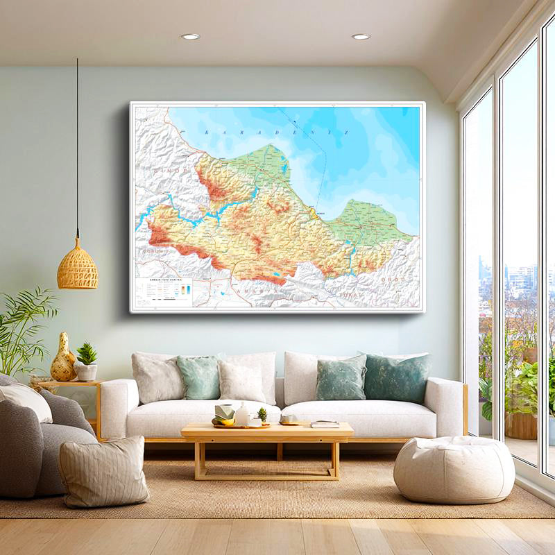 Yatay Kanvas Tablo Samsun Arazi Şekilleri Harita Tablosu Ev Ofis Duvar Dekoru