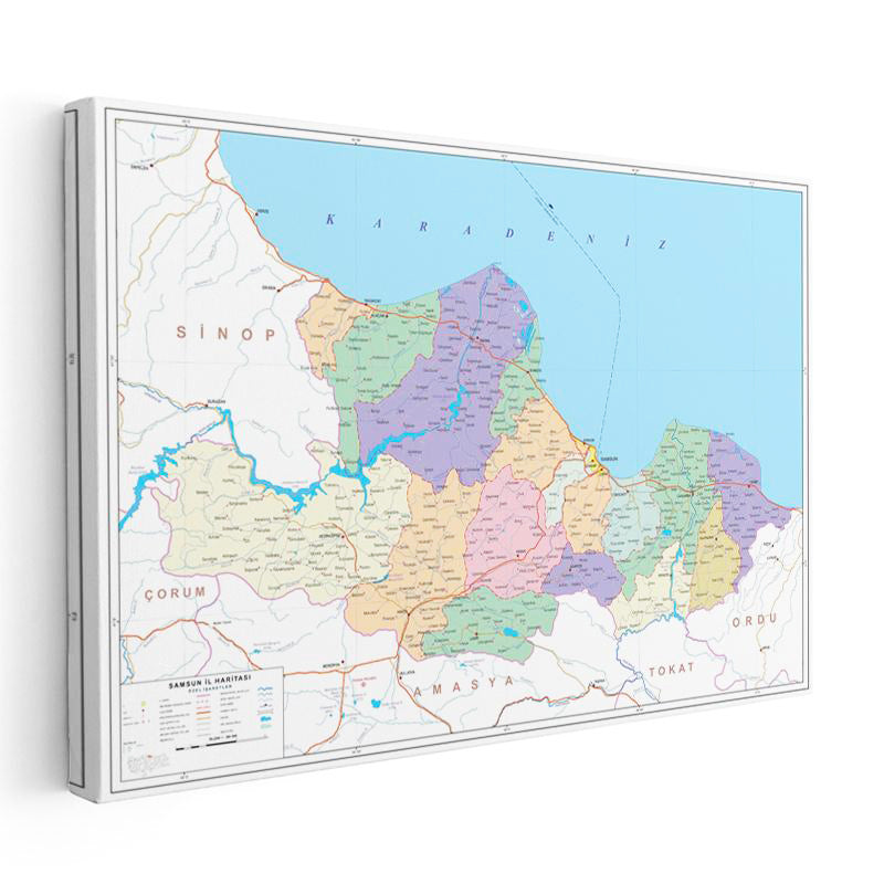 Yatay Kanvas Tablo Samsun Siyasi Sınır Harita Tablosu Ev Ofis Duvar Dekoru