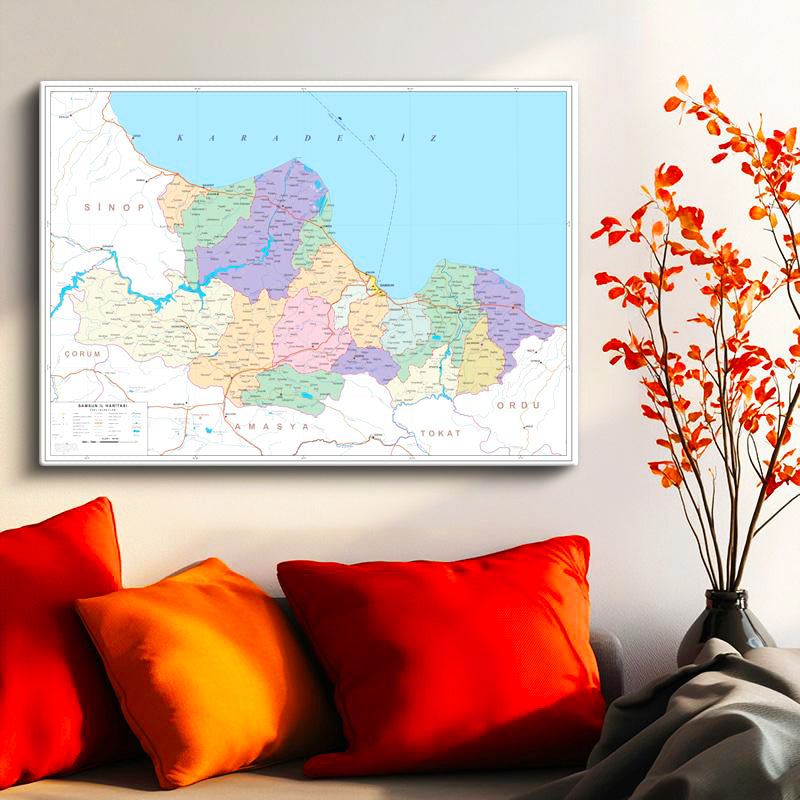Yatay Kanvas Tablo Samsun Siyasi Sınır Harita Tablosu Ev Ofis Duvar Dekoru