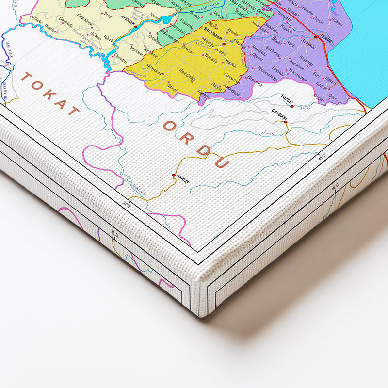 Yatay Kanvas Tablo Samsun Siyasi Sınır Harita Tablosu Ev Ofis Duvar Dekoru