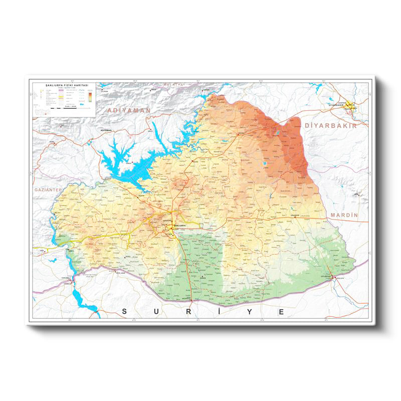 Yatay Kanvas Tablo Şanlıurfa Fiziki Yeryüzü Harita Tablosu Ev Ofis Duvar Dekoru
