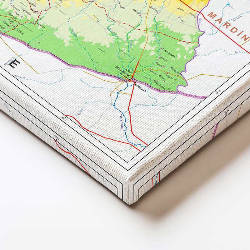 Yatay Kanvas Tablo Şanlıurfa Fiziki Yeryüzü Harita Tablosu Ev Ofis Duvar Dekoru