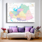 Yatay Kanvas Tablo Şanlıurfa İlçe Detaylı Harita Tablosu Ev Ofis Duvar Dekoru