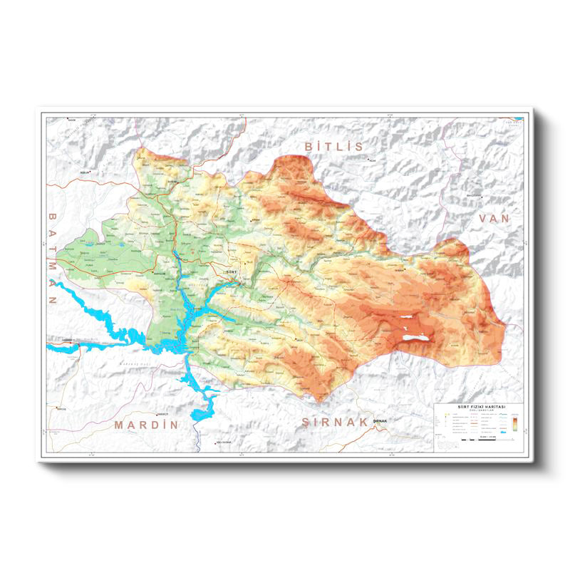 Yatay Kanvas Tablo Siirt Fiziki Yeryüzü Harita Tablosu Ev Ofis Duvar Dekoru