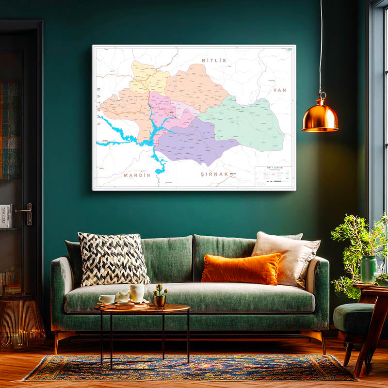 Yatay Kanvas Tablo Siirt İdari Bölümler Harita Tablosu Ev Ofis Duvar Dekoru