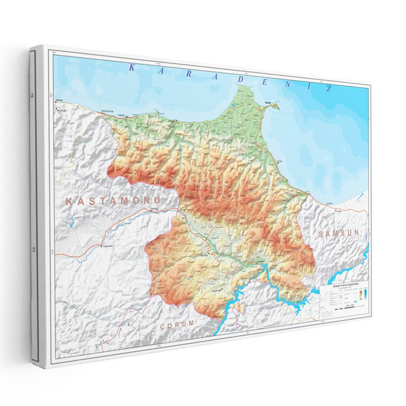 Yatay Kanvas Tablo Sinop Coğrafi Yapı Harita Tablosu Ev Ofis Duvar Dekoru