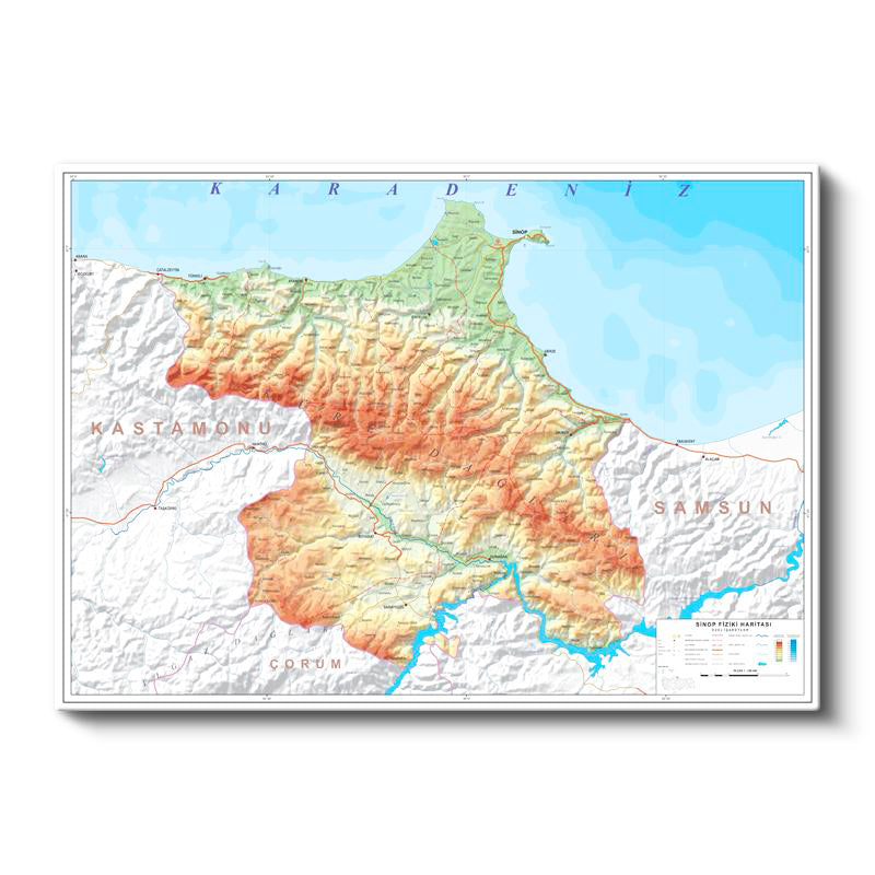 Yatay Kanvas Tablo Sinop Coğrafi Yapı Harita Tablosu Ev Ofis Duvar Dekoru