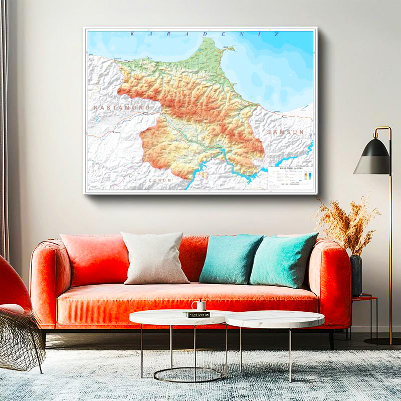 Yatay Kanvas Tablo Sinop Coğrafi Yapı Harita Tablosu Ev Ofis Duvar Dekoru