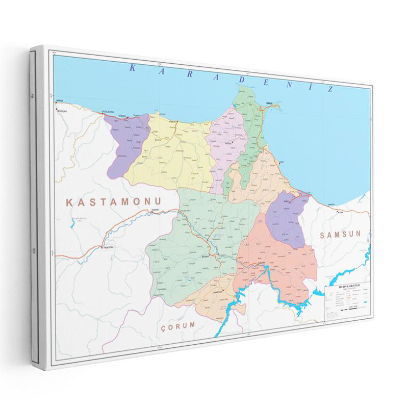 Yatay Kanvas Tablo Sinop Yerleşim Planı Harita Tablosu Ev Ofis Duvar Dekoru
