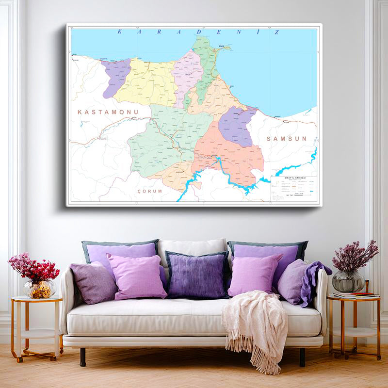 Yatay Kanvas Tablo Sinop Yerleşim Planı Harita Tablosu Ev Ofis Duvar Dekoru