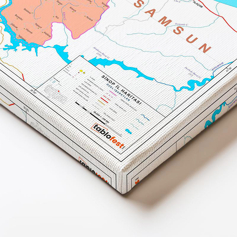 Yatay Kanvas Tablo Sinop Yerleşim Planı Harita Tablosu Ev Ofis Duvar Dekoru