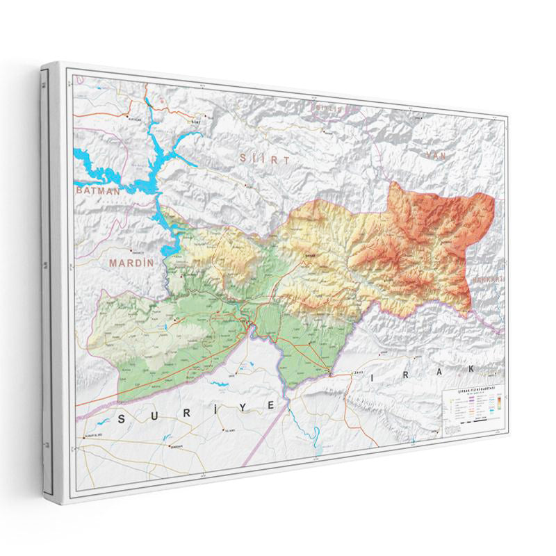 Yatay Kanvas Tablo Şırnak Topografik Çizim Harita Tablosu Ev Ofis Duvar Dekoru