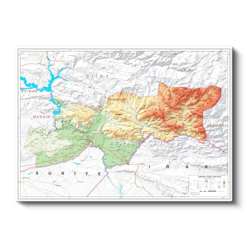 Yatay Kanvas Tablo Şırnak Topografik Çizim Harita Tablosu Ev Ofis Duvar Dekoru