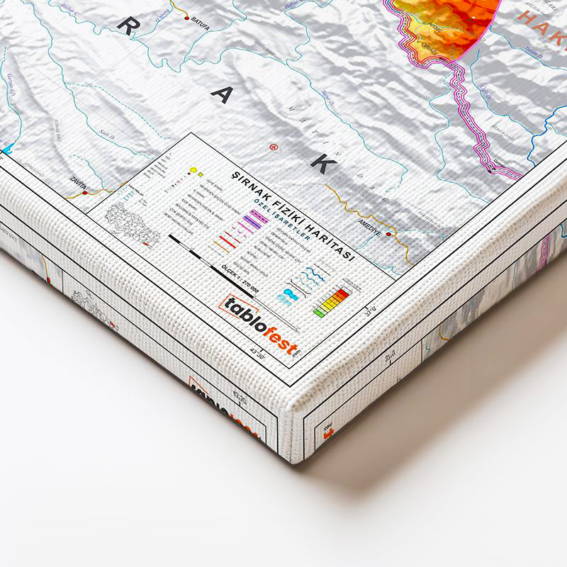 Yatay Kanvas Tablo Şırnak Topografik Çizim Harita Tablosu Ev Ofis Duvar Dekoru