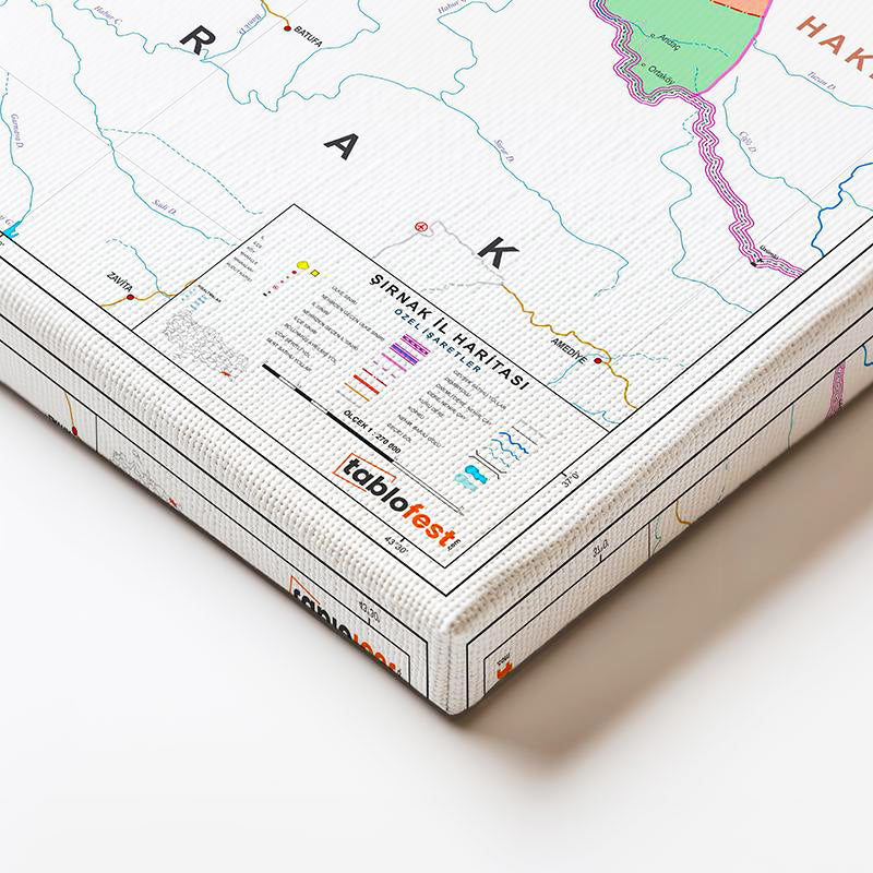 Yatay Kanvas Tablo Şırnak Mülki İdare Harita Tablosu Ev Ofis Duvar Dekoru