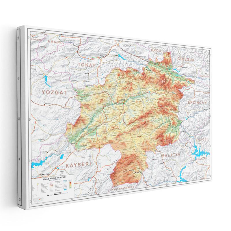 Yatay Kanvas Tablo Sivas Arazi Şekilleri Harita Tablosu Ev Ofis Duvar Dekoru