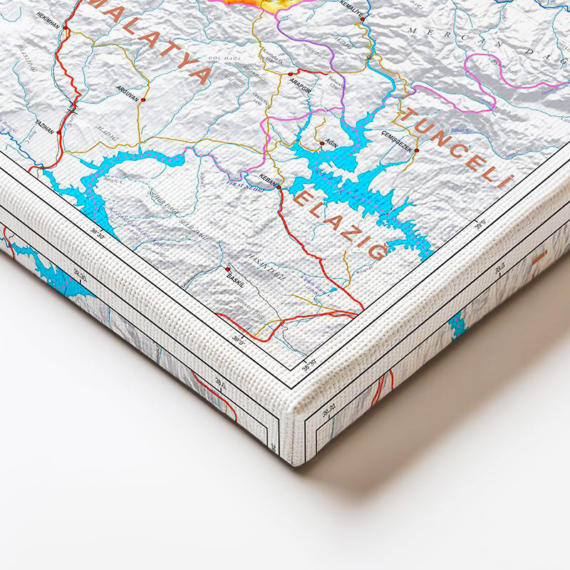 Yatay Kanvas Tablo Sivas Arazi Şekilleri Harita Tablosu Ev Ofis Duvar Dekoru