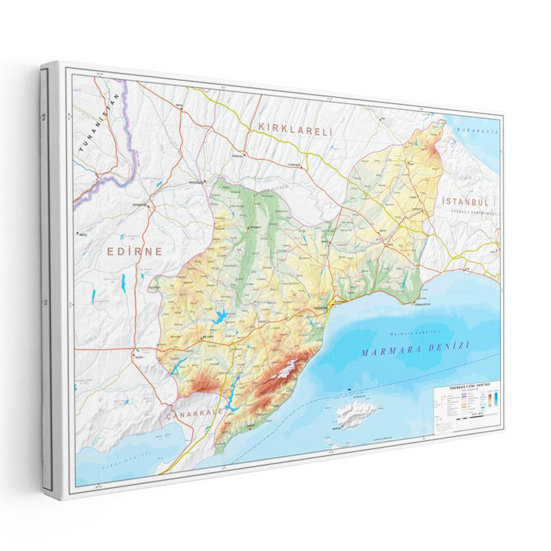 Yatay Kanvas Tablo Tekirdağ Doğal Yüzey Harita Tablosu Ev Ofis Duvar Dekoru