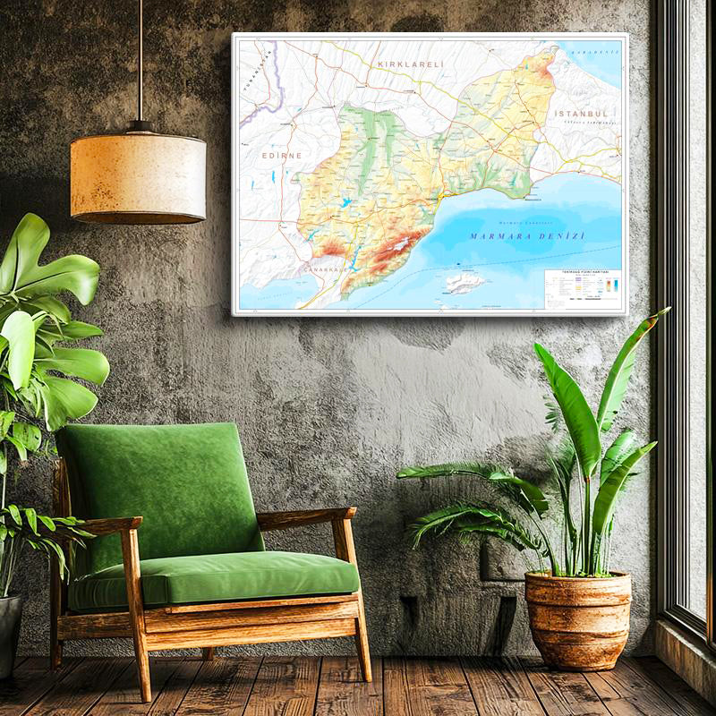 Yatay Kanvas Tablo Tekirdağ Doğal Yüzey Harita Tablosu Ev Ofis Duvar Dekoru
